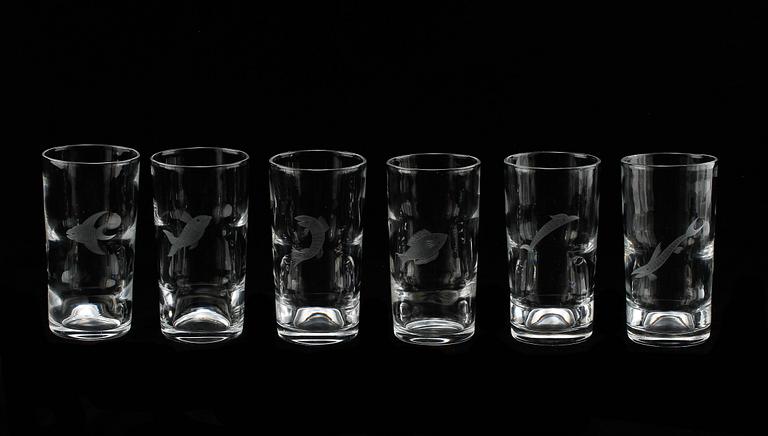 GLAS, 6 st, samt KARAFF, glas, Kosta, 1930/40-tal.