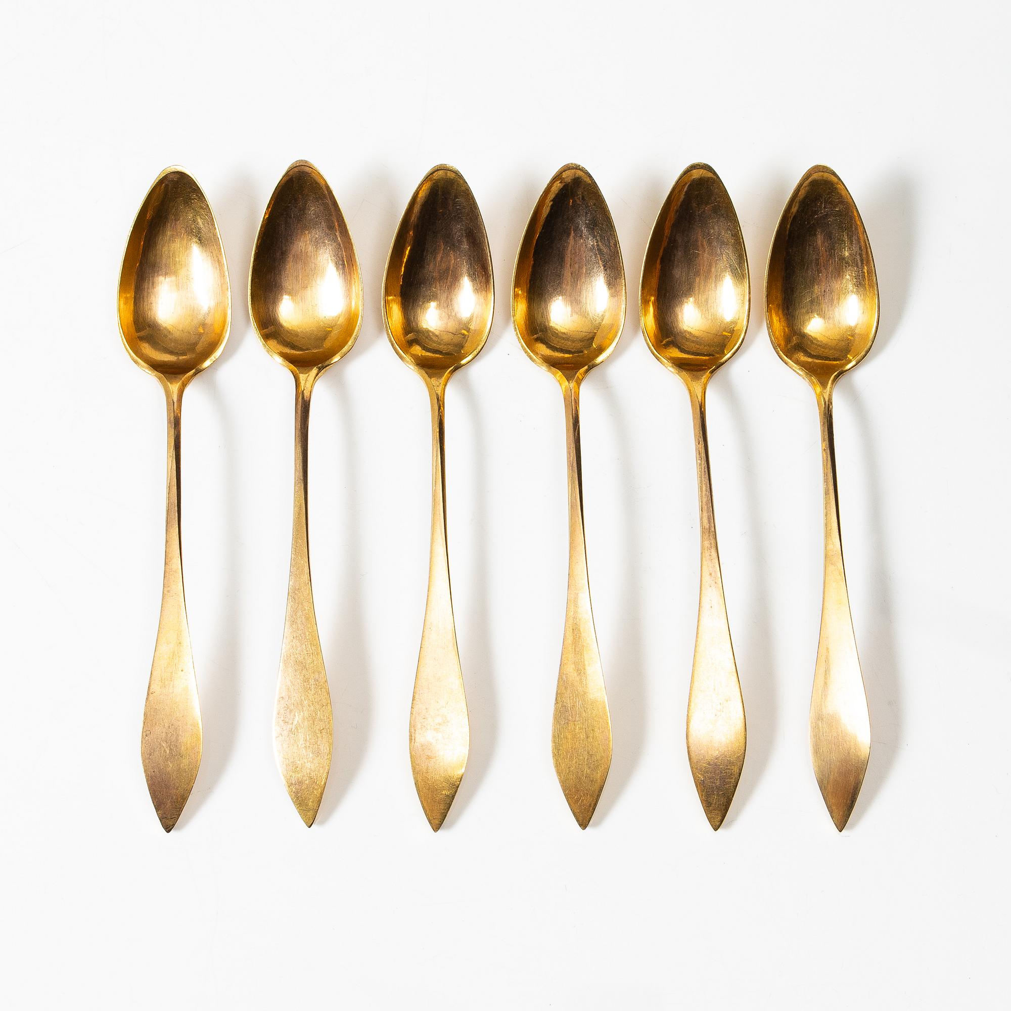 A set of six silver gilt Augsburg teaspoons, 1805.