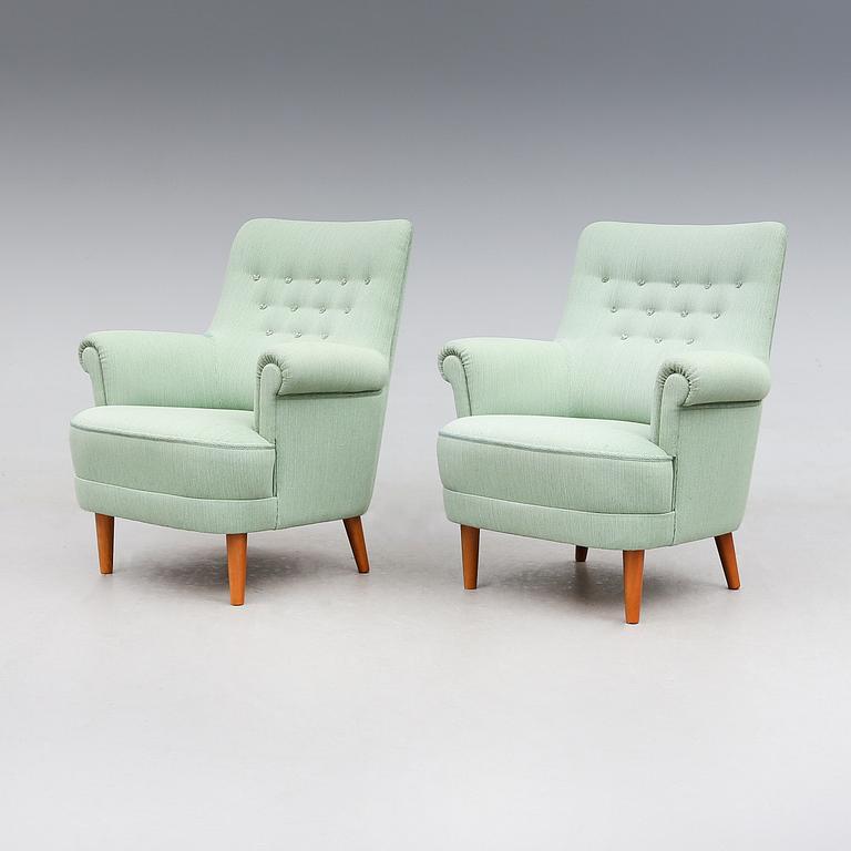 FÅTÖLJER, 1 par, "Hemmakväll", Carl Malmsten, O.H. Sjögren, Tranås, 1900-talets andra hälft.