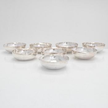 Aset of eight silver dessert bowls, M. Boulgaris, late 1950s to early 1960s.