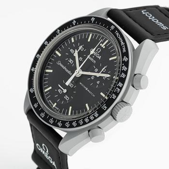 Swatch/Omega, MoonSwatch, Mission to the Moon, chronograph, wristwatch, 42 mm.