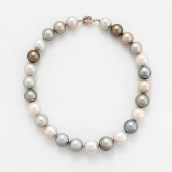 A cultured Tahitian and South Sea pearl necklace.