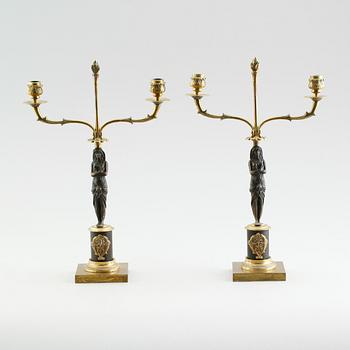 KANDELABRAR, 1 par, empirestil, 1800-/1900-tal.