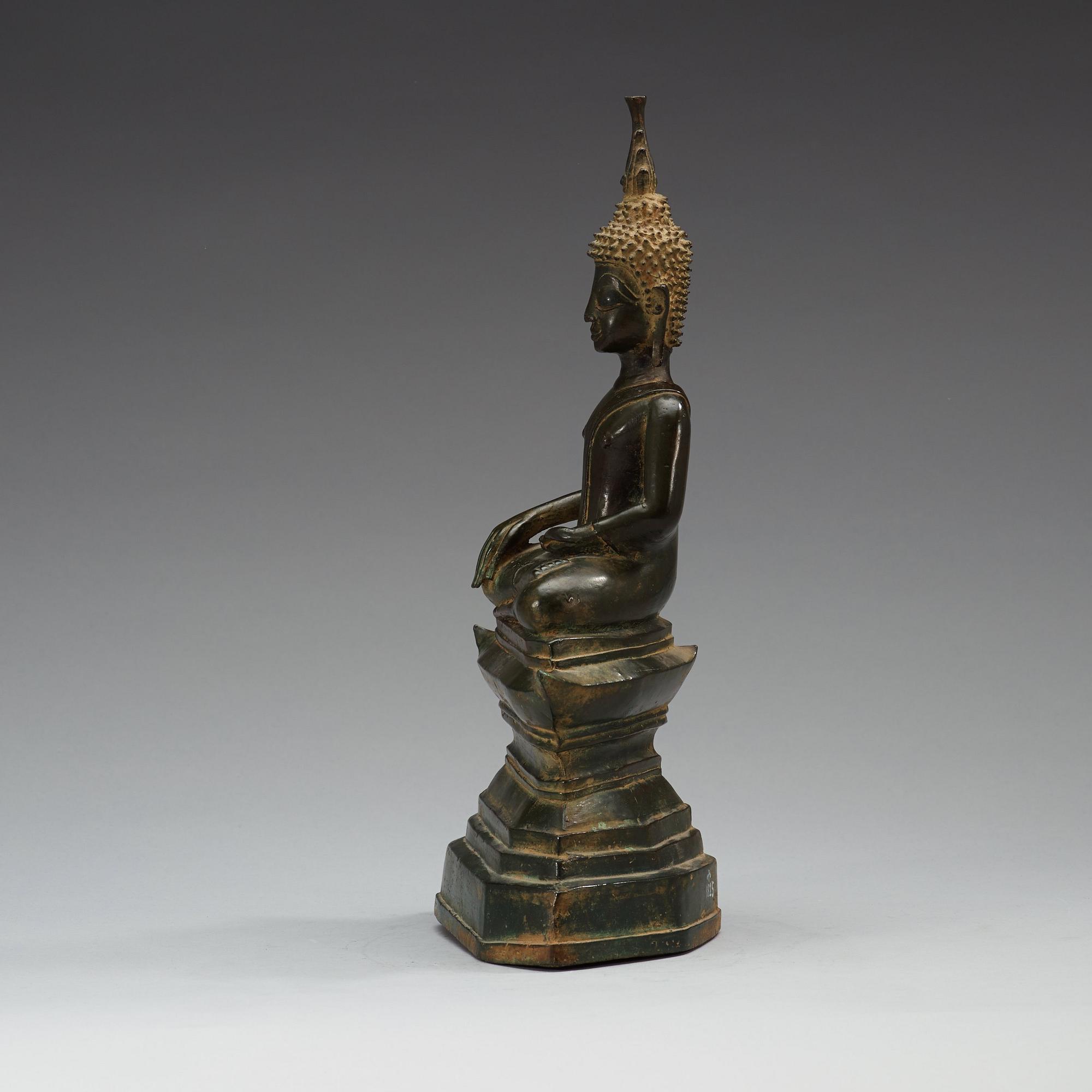 A large bronze figure of buddha, Laos, 19th Century.
