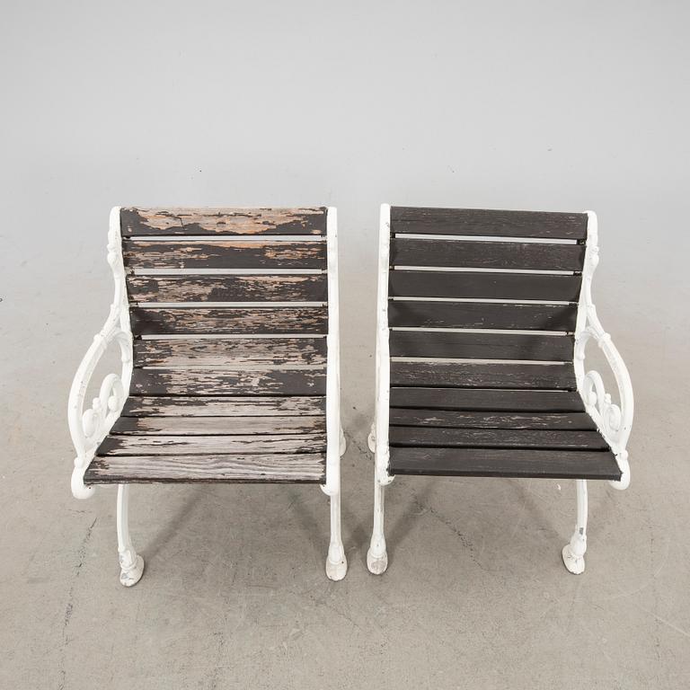 An pair of aluminum garden armchairs and bench from Byarums Bruk second half of the 20th century.