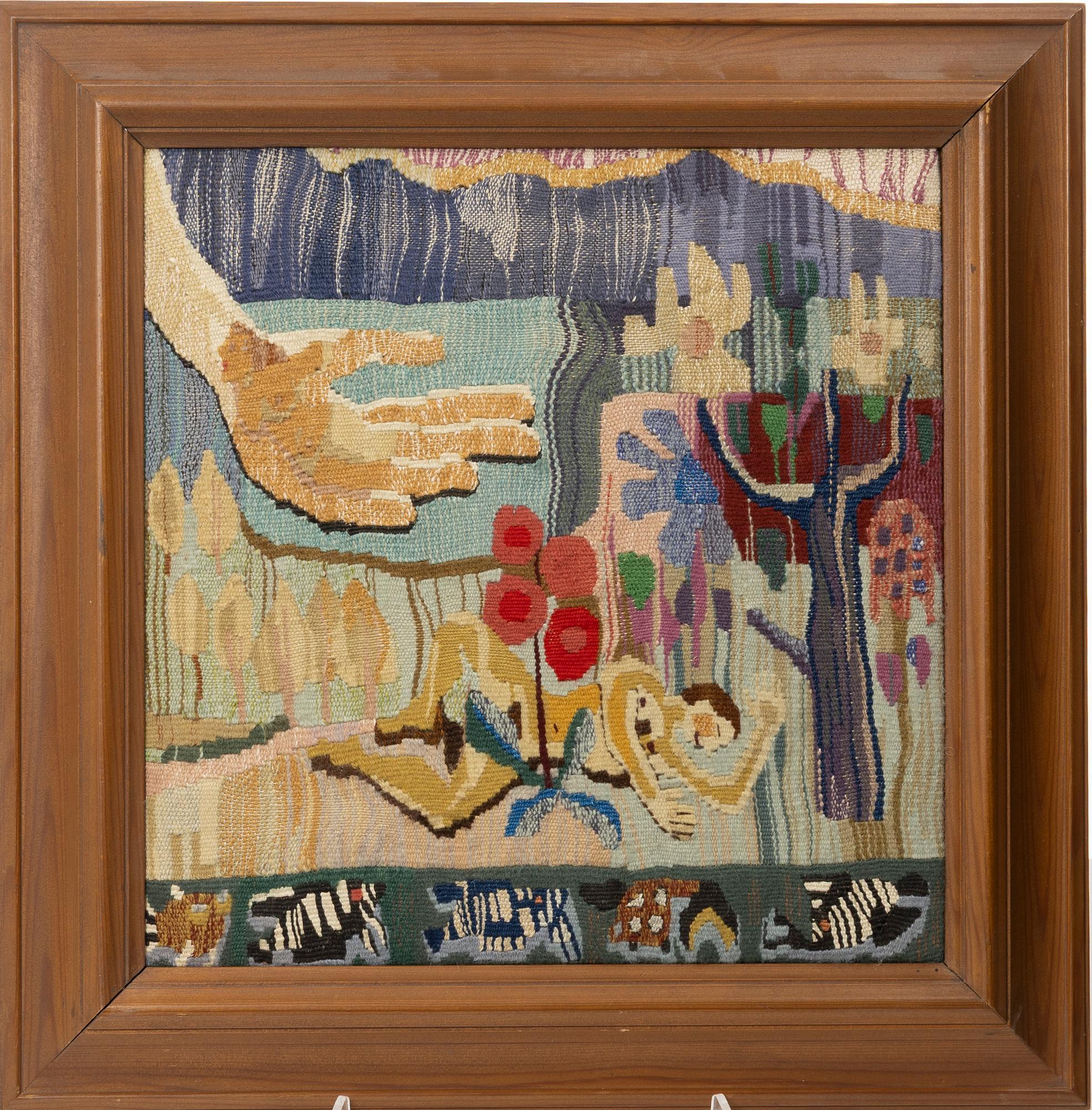 Inger Segerlind-Lindblad, a tapestry technique textile, 'Evas skapelse', 1952, c. 39 x 38 cm.