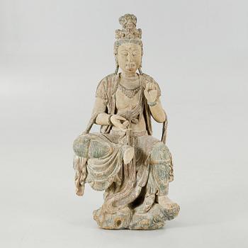 A Chinese 20th century wooden bodhisattva.