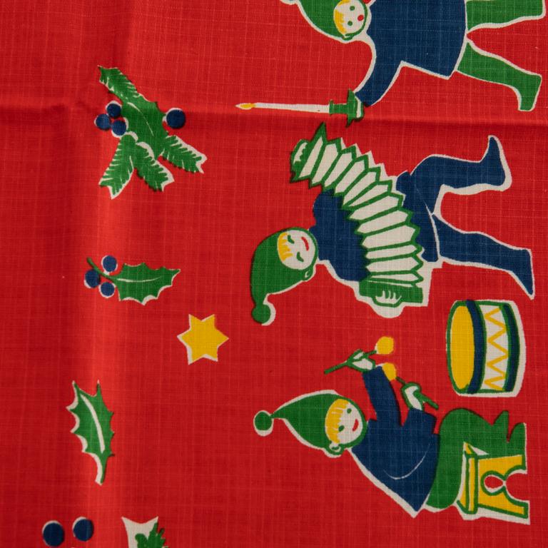 A collection of smaller Christmas tablecloths, runners, and wall hangings, approximately 34 pieces, mid/second half of the 20th century.