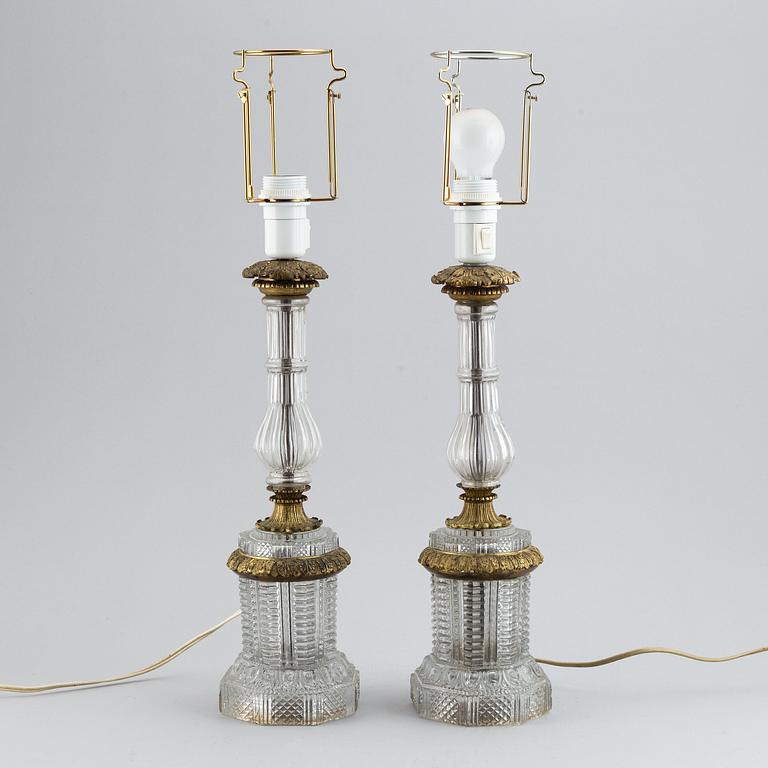 A pair of glass table lamps, probably Russian, second half of the 19th century.
