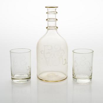 Carafe and two drinkin glasses for The Finnish State Railways 1920-1960.