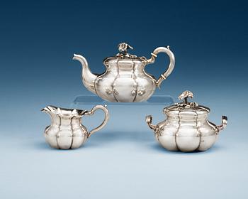 816. A Russian 19th century parcel-gilt three piece tea-set, makers mark of Carl Siewers, S:t Petersburg 1858.