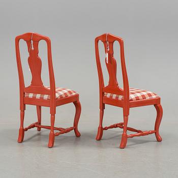 A SET OF EIGHT 1990's 18th CENTURY STYLE RED PAINTED CHAIRS.