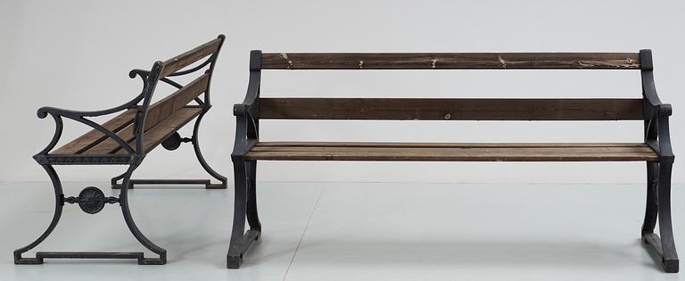 A pair of Folke Bensow cast iron park benches, Näfveqvarn.
