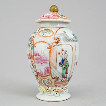 An 18th century famille rose tea caddy.