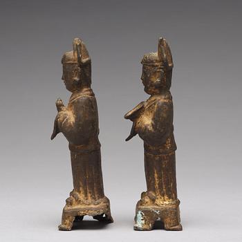 A pair of bronze figurines, Ming dynasty, 17th Century.