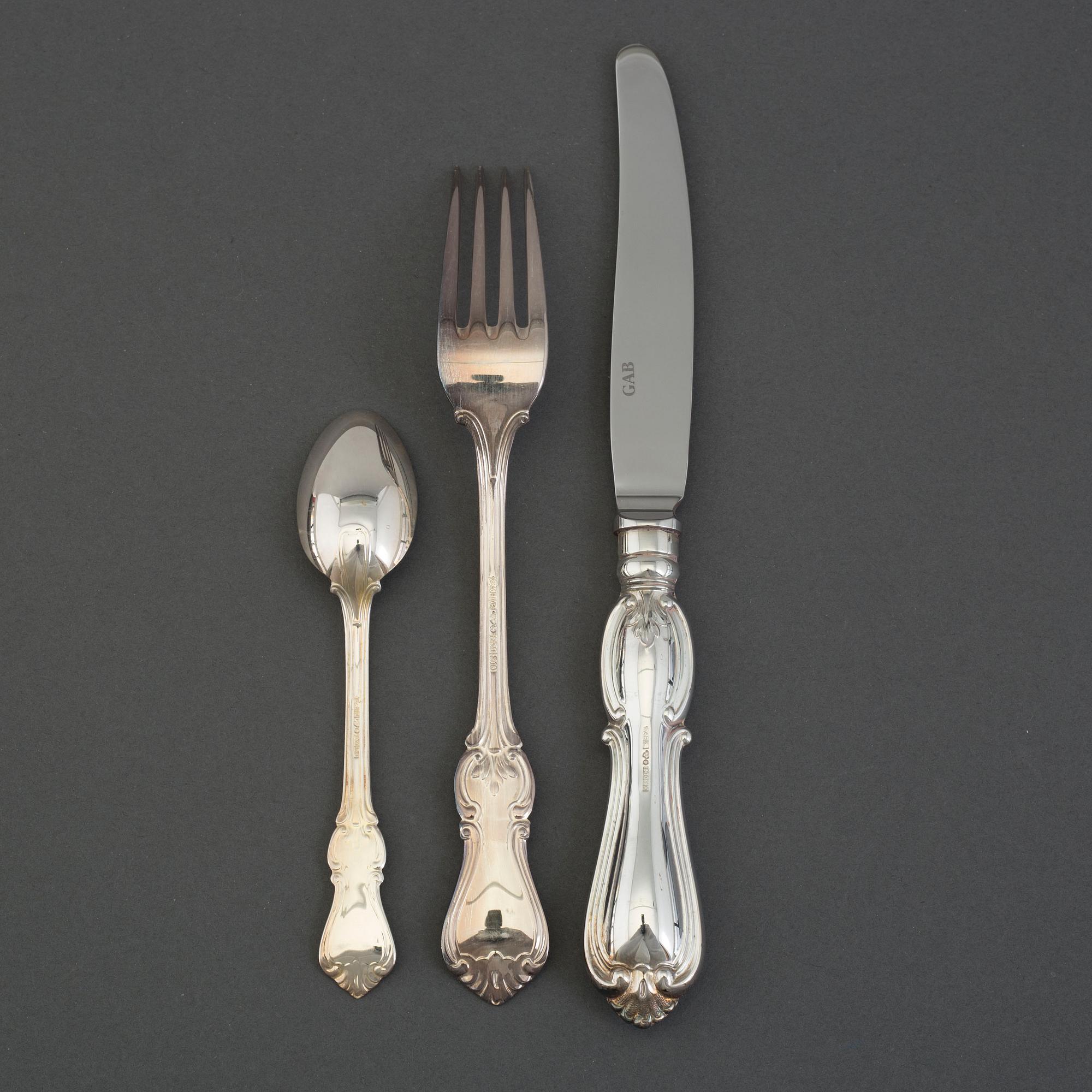 BESTICKSERVIS, 43 delar, silver, "Olga". GAB, 1900-tal.