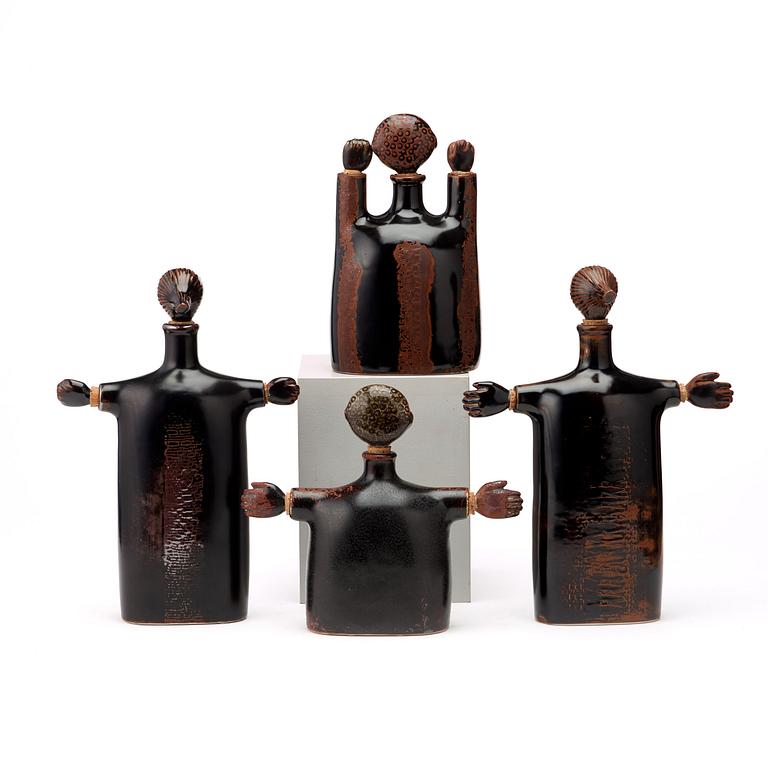 Stig Lindberg, a set of four stoneware bottles, Gustavsberg studio 1972-76.