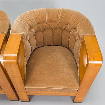 Adolf Koskinen, a pair of armchairs, manufactured by Elias Hollo Puunjalostustehdas, Finland, 1920s.