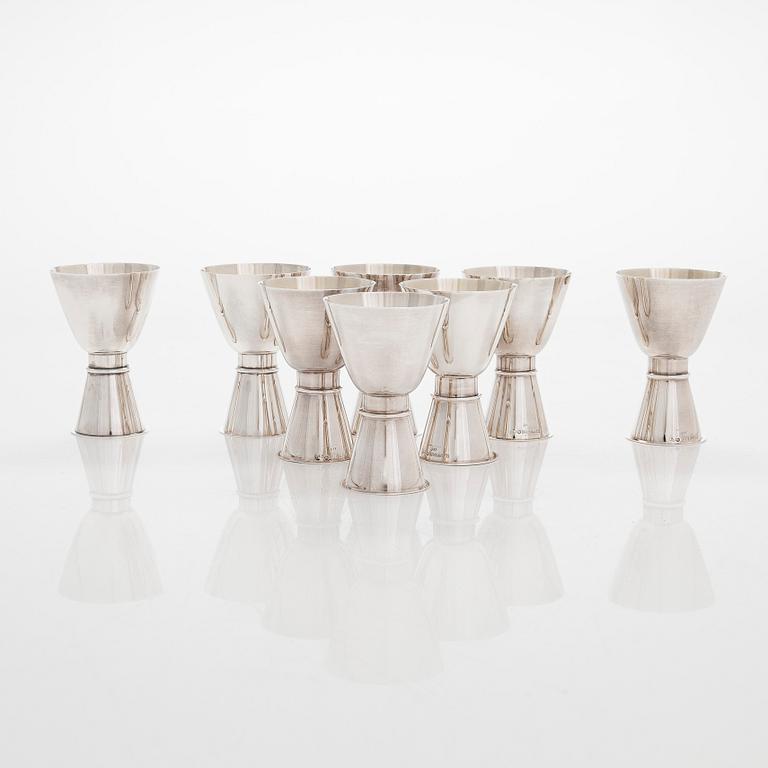Tapio Wirkkala, a set of eight 'TW 329' silver beakers, Kultakeskus, Hämeenlinna 1967-1968.