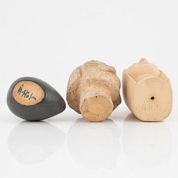 Åke Holm, three earthenware figurines, signed.