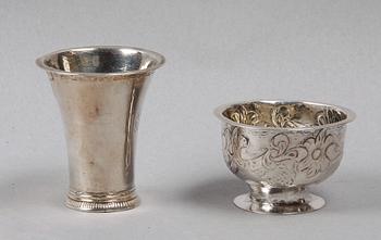 TUMLARE SAMT BÄGARE, silver. Bl.a Arvid Castman Eksjö 1769.