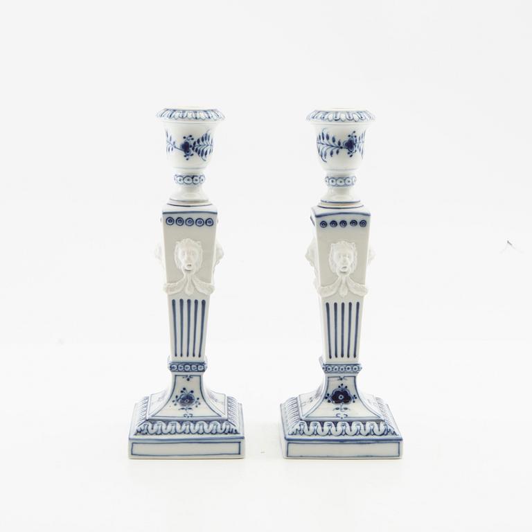 Candlesticks, a pair, "Musselmalet" Royal Copenhagen, Denmark, porcelain.