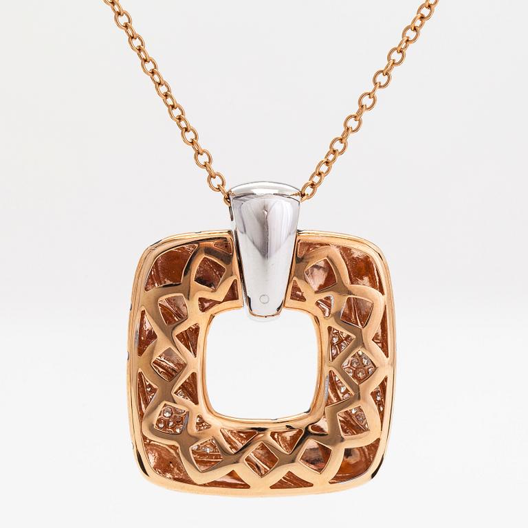 Halsband/hänge, 18K roséguld/vitguld, diamanter totalt ca 0.62 ct. Italien.