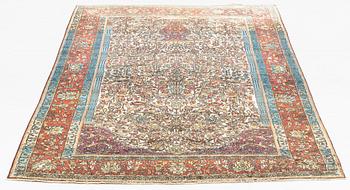 A rug, antique, silk Kashan, possible Motachem, ca 208-213,5 x 129,5-132 cm.