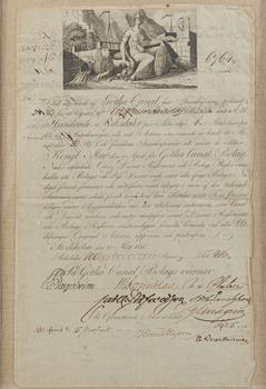 Stock certificate, Götha Canal Company, No. 6764, 1810/11.