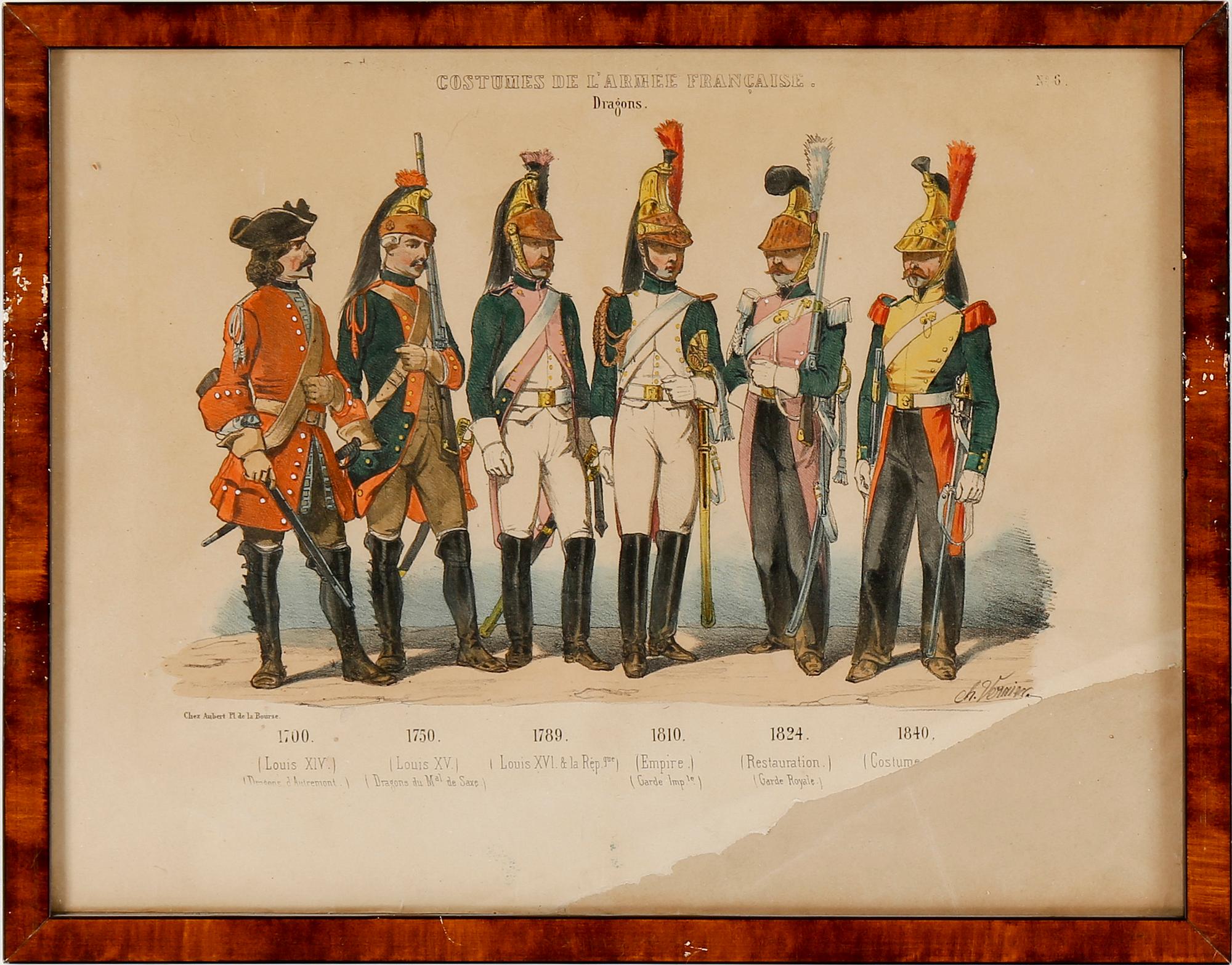 LITOGRAFISKA UNIFORMPLANSCHER, 8 st, Costumes de l'armée Française, 1800-talets slut.