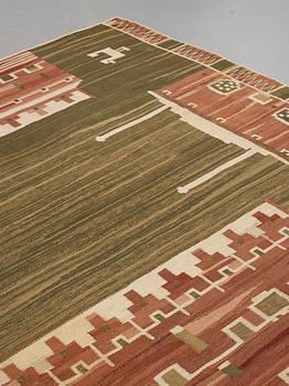 Barbro Nilsson, Matto,"Slottet", flat weave, ca 280-282 x 295,5-309,5 cm, designed by Barbro Nilsson, unsigned.