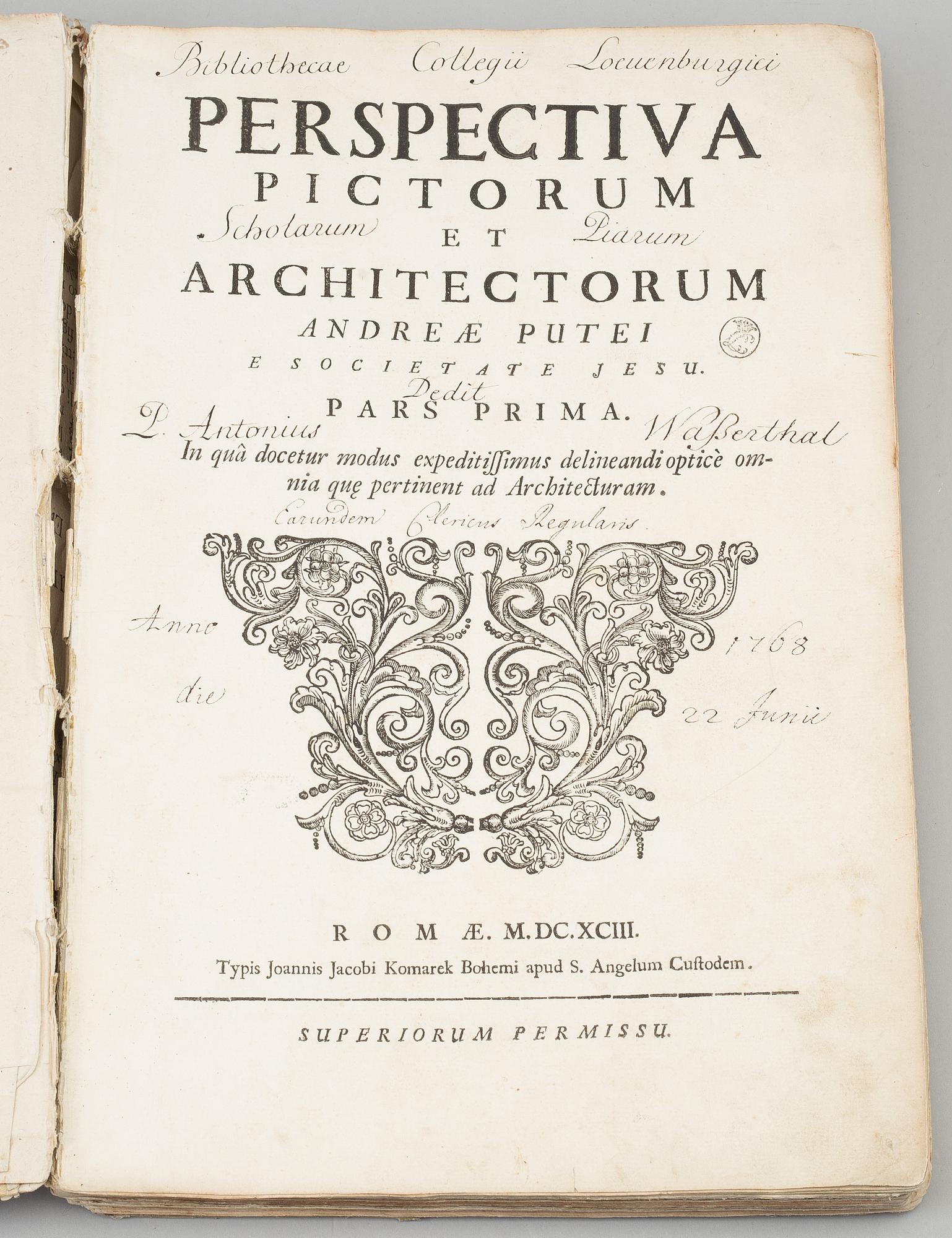A BOOK, Andrea Pozzo: Prospettiva de pittori e architetti, Roma 1693.