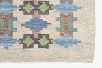 Judith Johansson, a carpet 'Riddarsporrar', flat weave, c. 245 x 177 cm, signed JJ E.