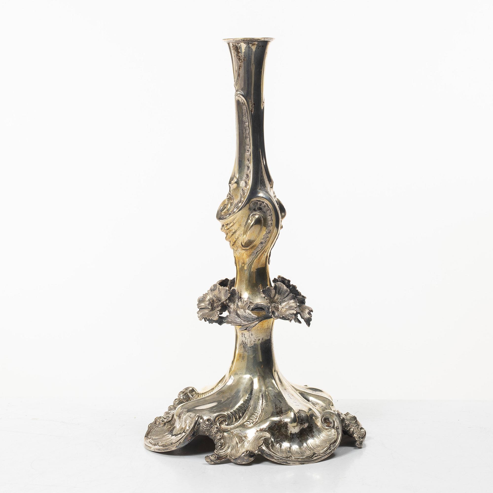 Candelabrum, nickel silver, Rococo style, circa 1900.