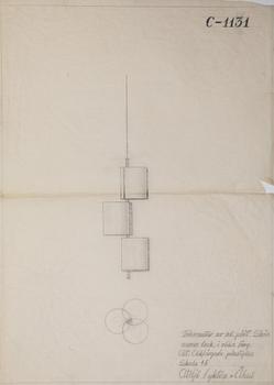 Hans Bergström, taklampa, modell "C-1131", ateljé Lyktan, Åhus 1950-60-tal.