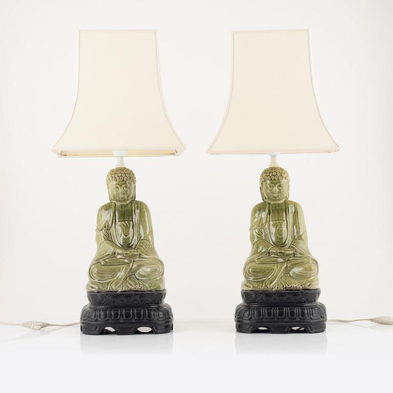 A pair of ceramic table lamps, late 20th century.