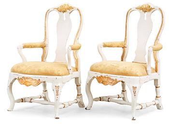 A pair of Swedish Rococo 18th century armchairs.