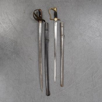 Two Swedish 19th Cenury military swords with scabbards.