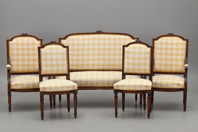 SALONGSGRUPP, 5 delar, gustaviansk stil, 1800/1900-tal.