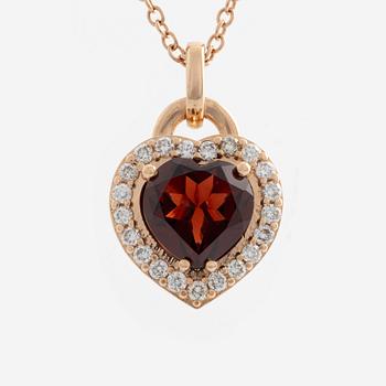 Necklace with heart-shaped garnet and brilliant-cut diamonds.