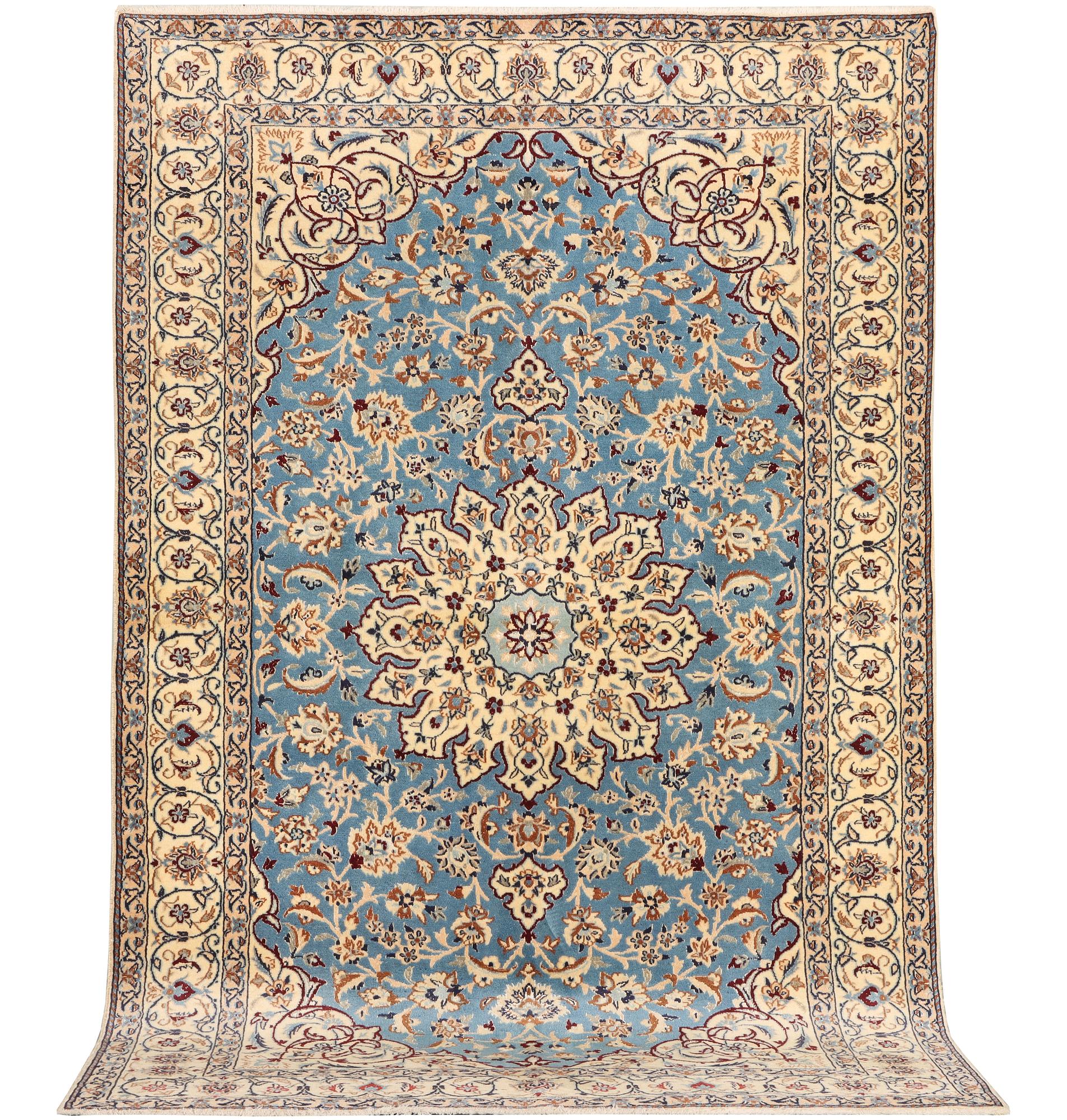 A Nain, part silk carpet, c. 196 x 120 cm.