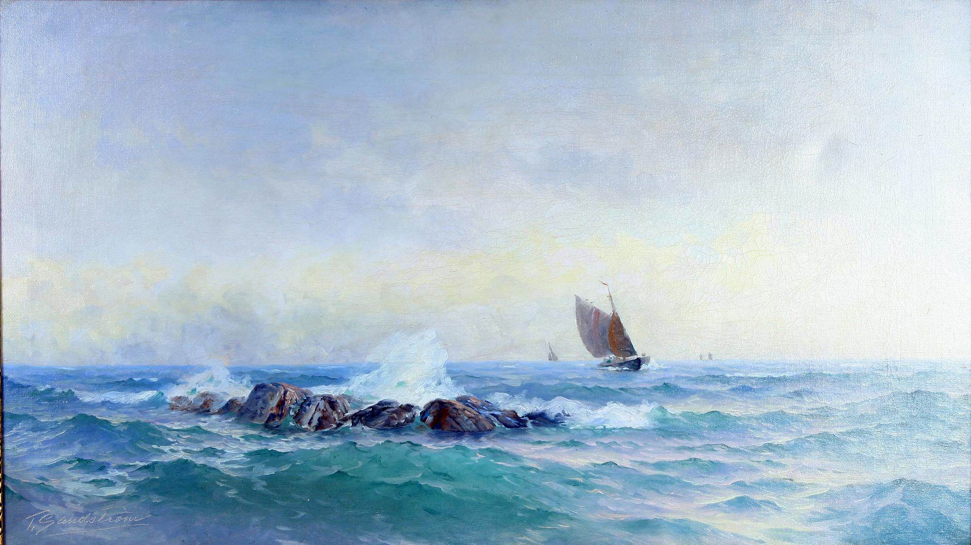 OKÄND KONSTNÄR, olja på duk,  bär sign T. Sandström.