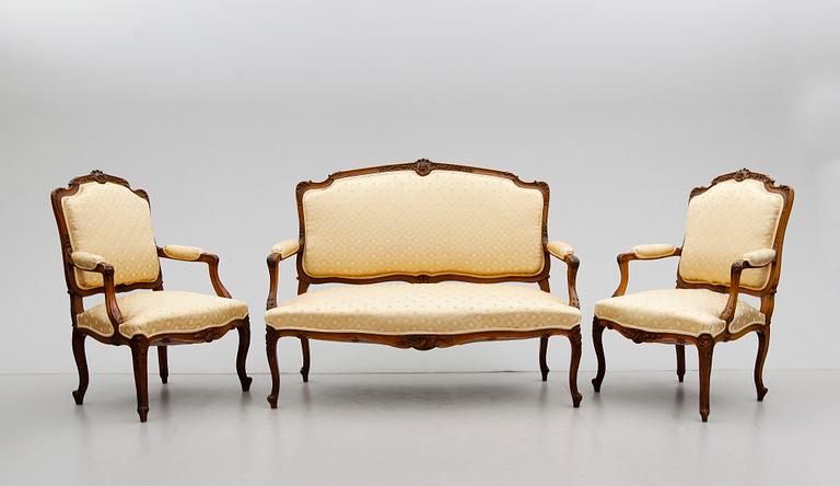 SALONGSMÖBEL, 3 delar, Louis XIV-stil, 1800-talets andra hälft.