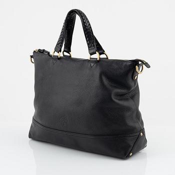 Mulberry, a black leather bag.