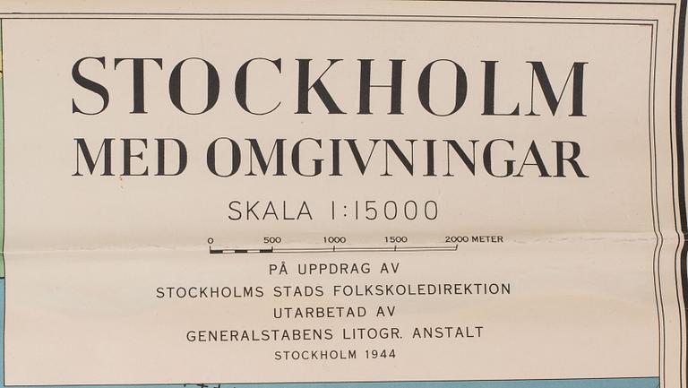 SKOLPLANSCH/KARTA, Stockholm, 1944.