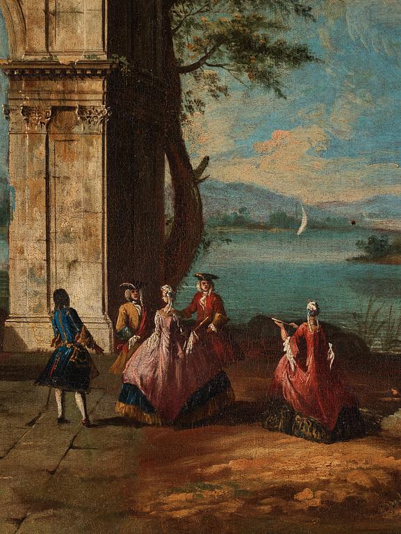 Francesco Albotto Attributed to, Elegant figures amongst classical ruins.