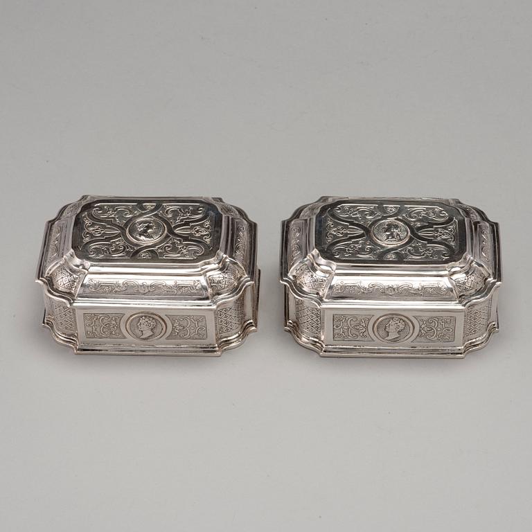 A Swedish 18th century 7 piece silver toilet service, mark of Johan Lorenz Starin, Stockholm 1736.