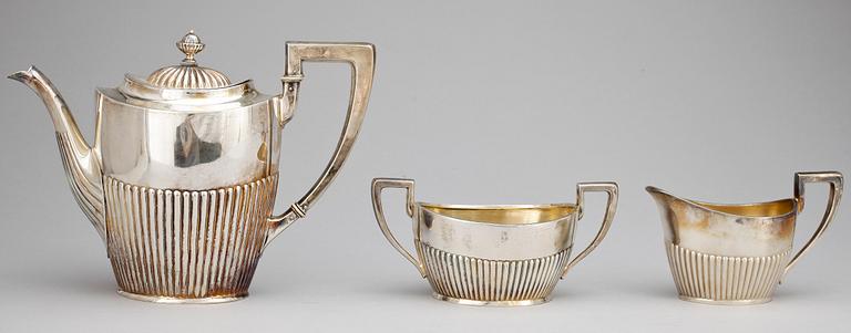 KAFFESERVIS, 3 delar, silver, empirestil, Svedboms, Vetlanda, 1918. Totalvikt ca 934g.