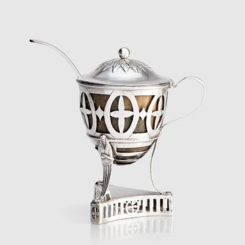 A Swedish silver Mustard Pot with lid, mark of Johan Abraham Hallard, Stockholm 1794.