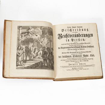 A collection of "Hanway's Travels in Persia" as well as "Tapestries with Figures from the 16th and 17th Centuries" etc.